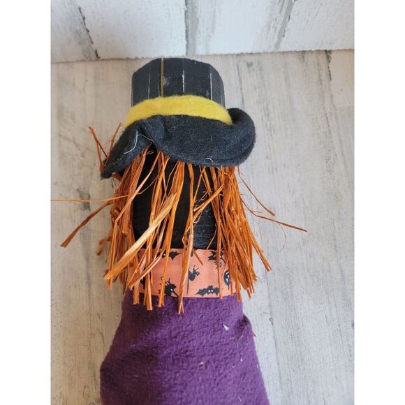 Wooden happy witch Black Cat Halloween Moon post vintage - Picture 6 of 11